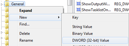 New DWORD (32-bit) Registry Value